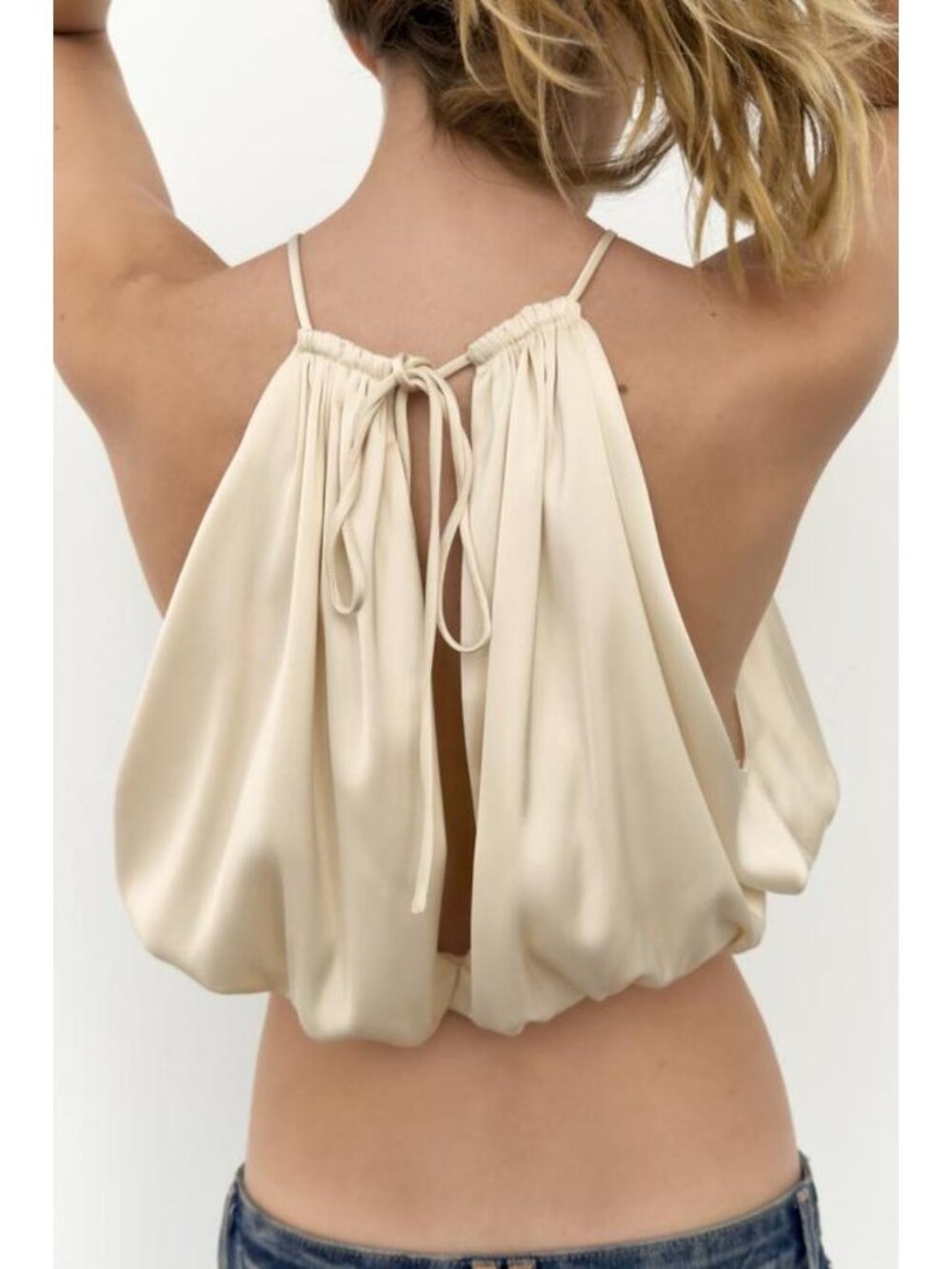 ZARA SATIN BALLOON HALTER CROP TOP - Picture 4 of 8